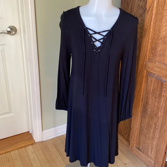 Old Navy | Dresses | Old Navy Womens Dress Lace Up V Front Long Sleeve Sz  Med | Poshmark